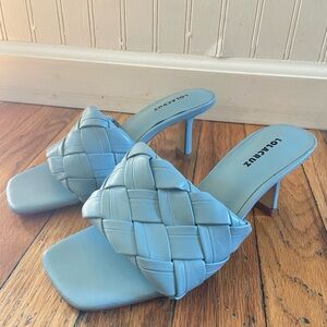 Lola Cruz woven leather Amiri square toe heeled sandals sz 6